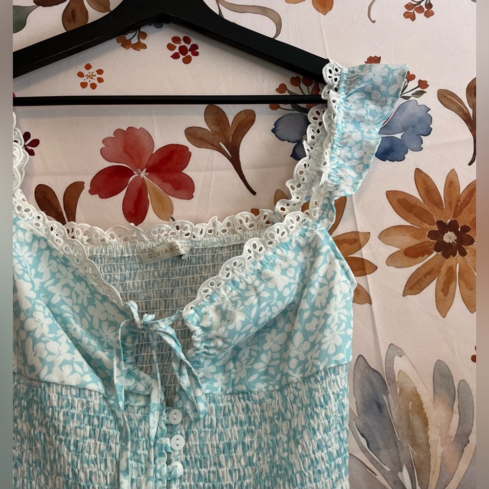 O. Vianca Womens S Crop Top Floral Blue Cottagecore Fairycore Spring Summer City